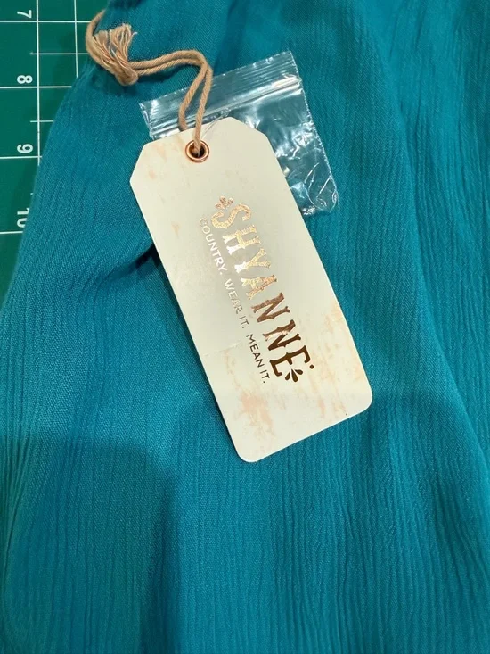 NWT Shyanne Teal Crochet Lace Yoke Boho Swing Dress M - Picture 3 of 10